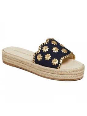 Jack Rogers Palmer Navy & Gold
Metallic Floral Espadrille Slides, Size 6.5